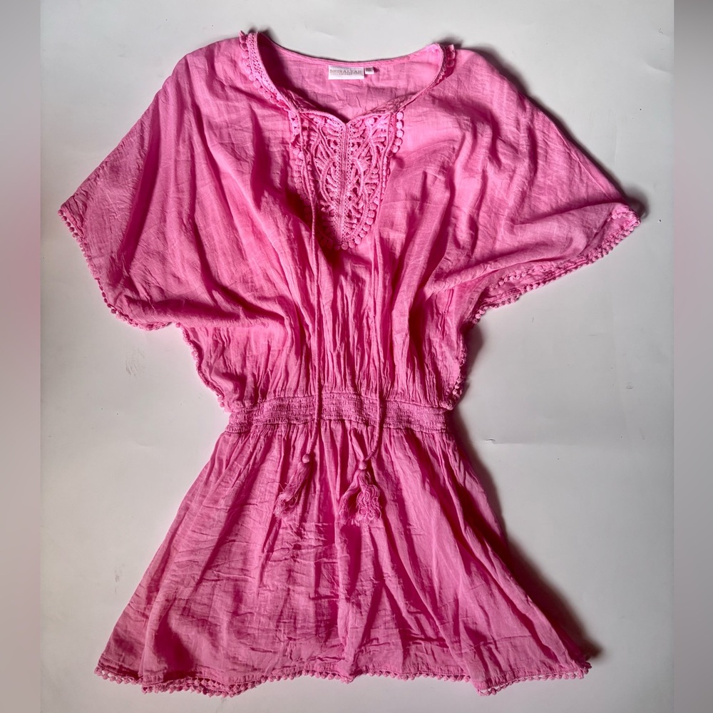 Shiraleah Pink Peasant Style Cover Up Beach Tunic